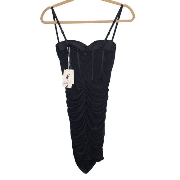 NWT Linlan Women's Black Sleeveless Ruched Corset Bodycon Mini Cocktail Dress XS - Picture 7 of 16